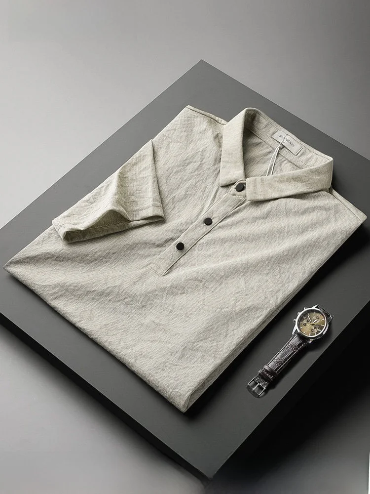 

Light Luxury Ox Linen irt ort Sve Men's Korean Sle Trendy Color Paul irt Faionable Urban Youth Su...