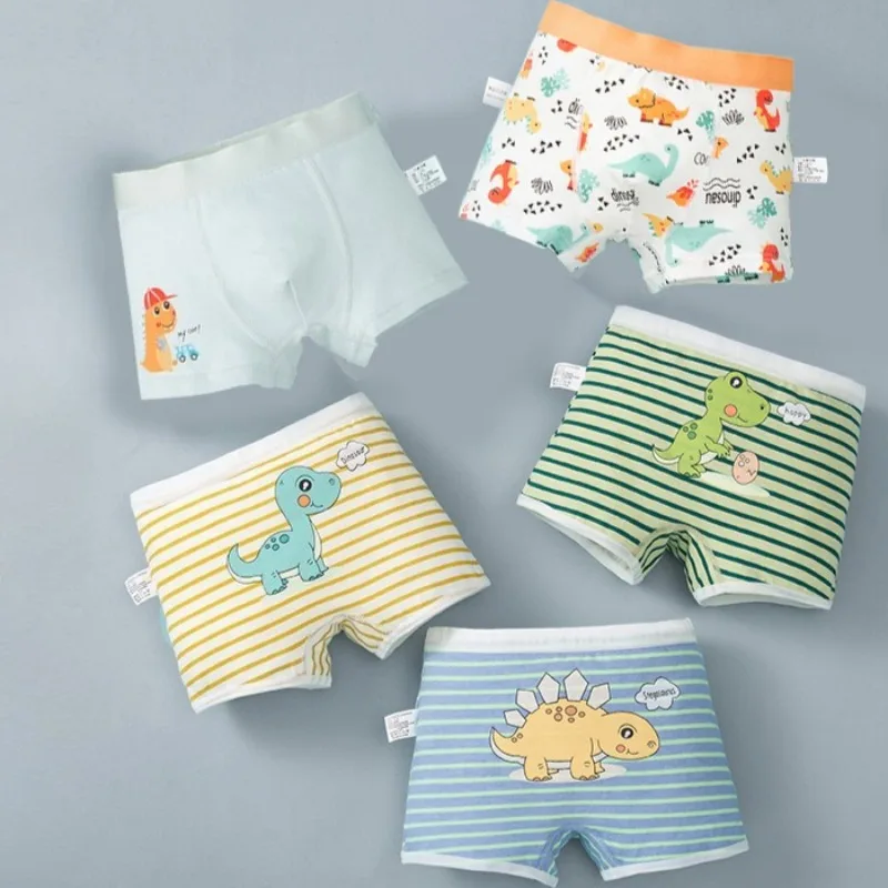 

4PCS Kids Cute Dinosaur Print Panties for Boys Cotton Soft Antibacterial Underwears 3+y Young Child Comfort Breathable Knickers