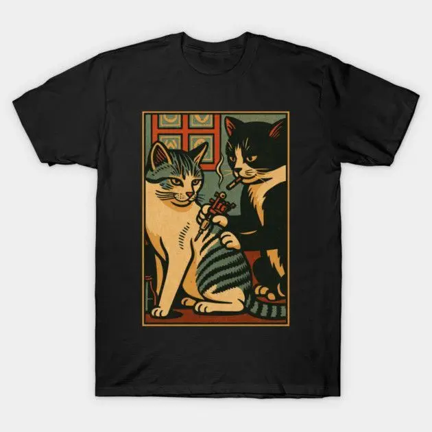 

Funny Cat Tattoo Artist T Shirt 2026 New Meme Graphic 100% Cotton Men Women Unisex Oversized Heavyweight Vintage Casual Tops Tee