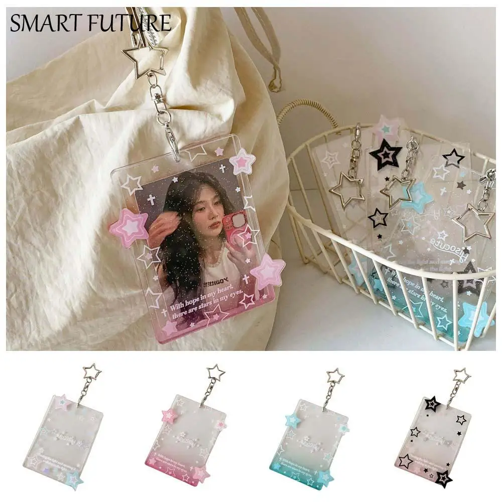 

With Keychain Korean Style Card Holder Polaroid Photo Transparent Star Student Card Cover Pendant Acrylic ID Card Holders