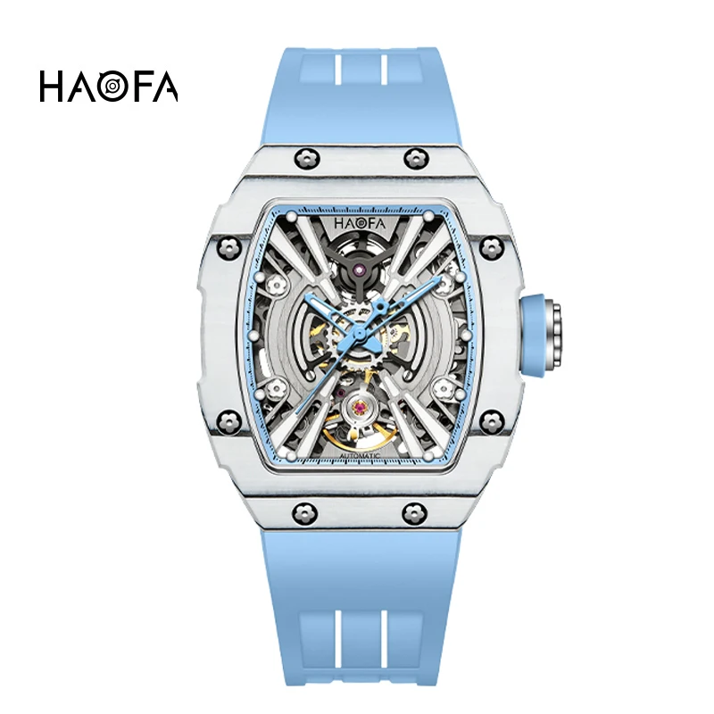Haofa Automatic Mechanical Men's Watch Middle Size Skeleton Carbon Fiber Bezel Sapphire Waterproof Luminous Watch for Men 1906L