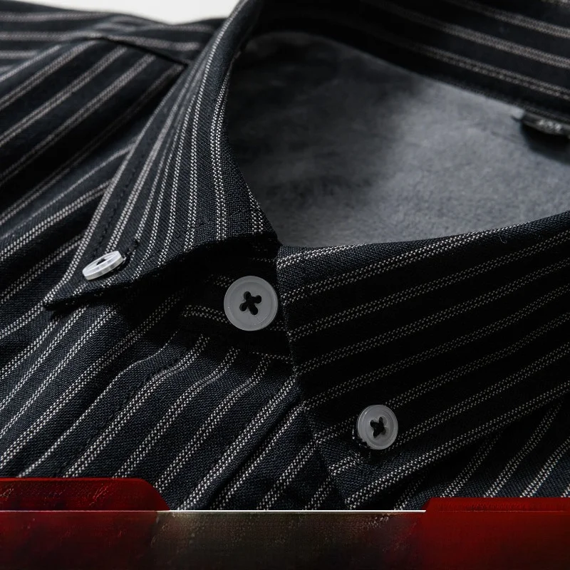 

Waed Cotton Flannel Men's Long Sve Striped irt Casual Warmth Autumn Winter Faionable Leisure Sle Stand Fit irt