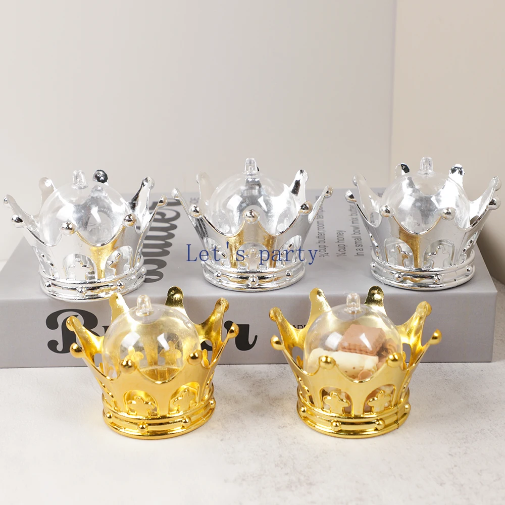5Pcs Gold Crown Theme Plastic Chocolates Candy Boxes Gift Packing Box for Wedding Baby Shower Birthday Party Decoration