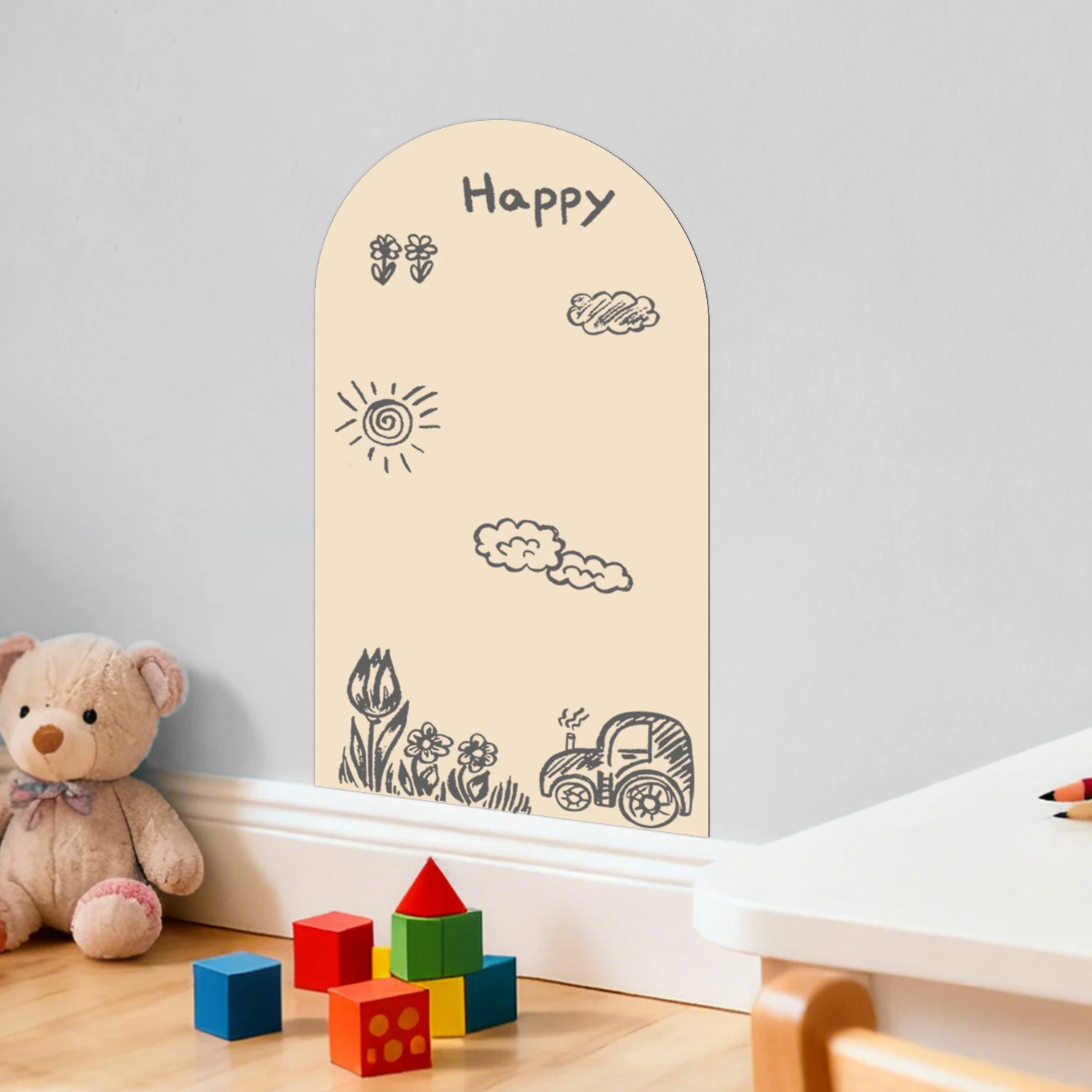 1 piece of self-adhesive magnetic arched wall sticker, simple light apricot arched pattern.