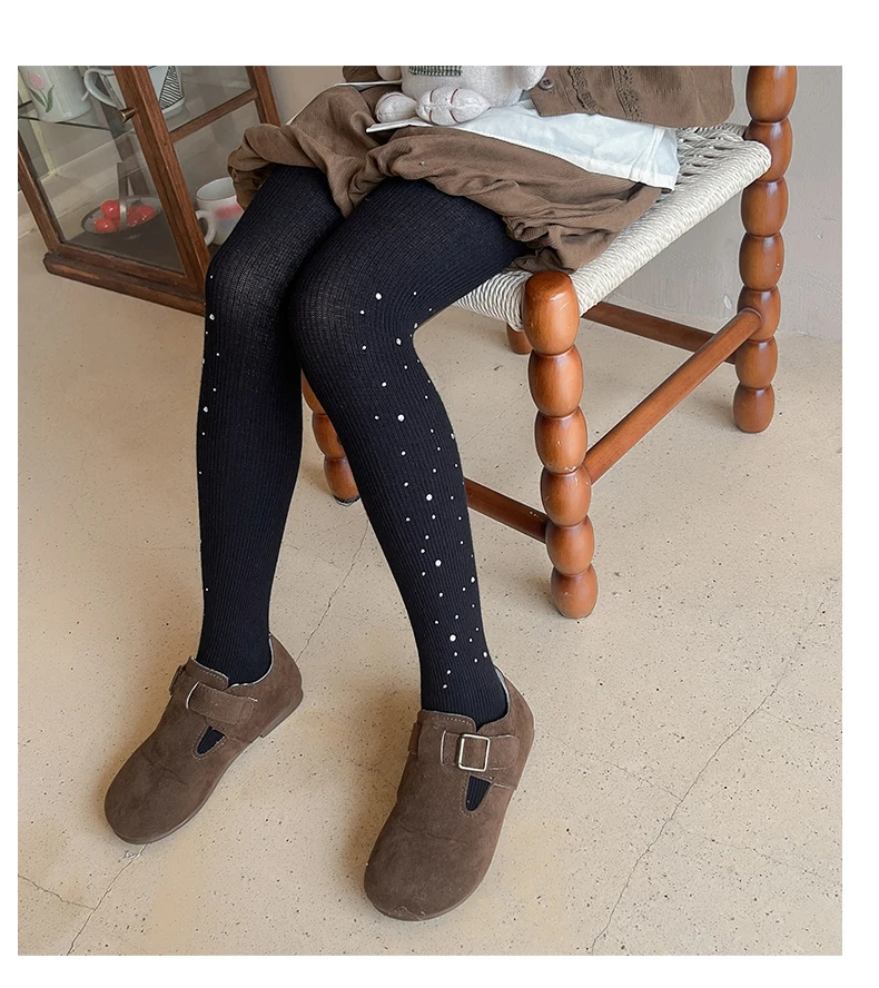 Niedliche Mädchen Frühling Herbst Weiche Baumwolle Warme Glänzende Strumpfhose Vertikale Streifen Glitzer Strass Leggings Kawaii Elastische Kinder-Strumpfhose – Detail 26