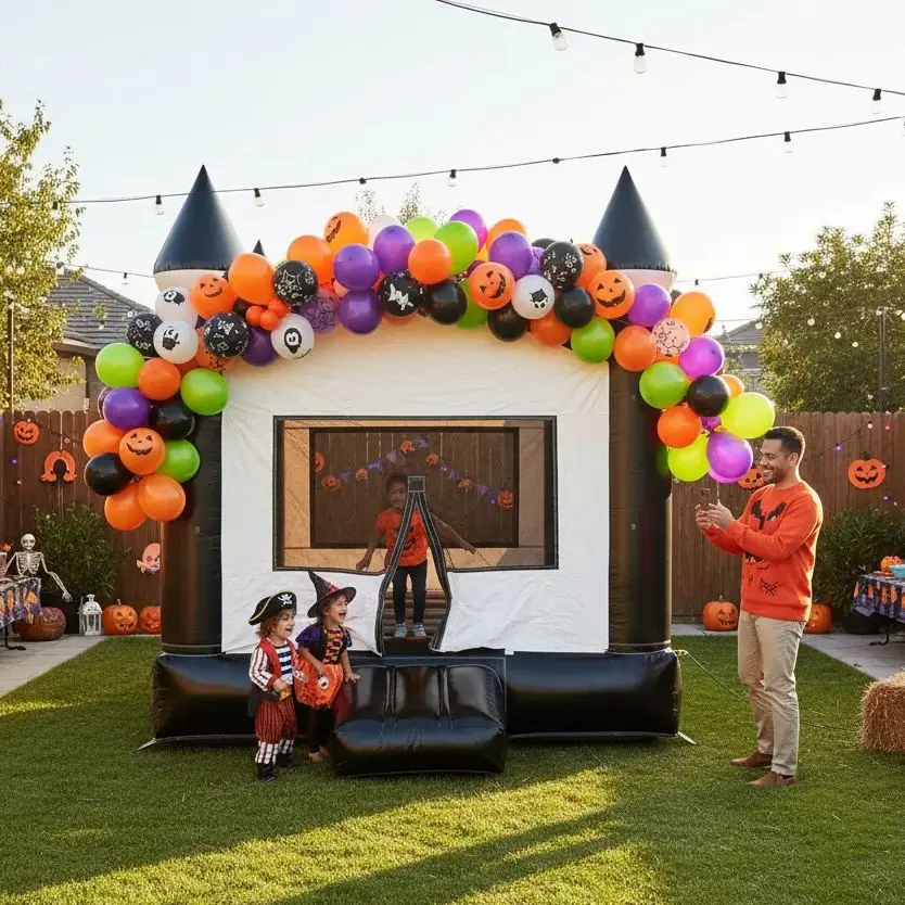 Maison de rebond gonflable noire et blanche de qualité commerciale, 13x10 pieds, pour location de fête, château gonflable d'halloween pour anniversaire d'enfants