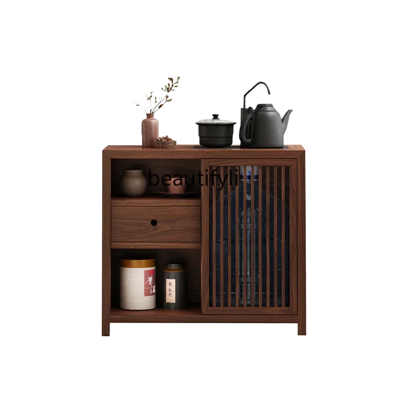 S New Chinese Style Small Apartment Dining Cabinet Simple Storage Old Elm Wood Log Boiling Water Rack Solid Wood Tea Table