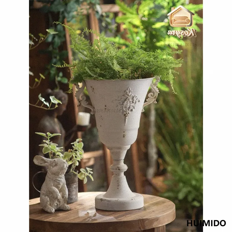 French vintage vases, large opening double-handled decorative floral vessels for florists, florist art iron pots