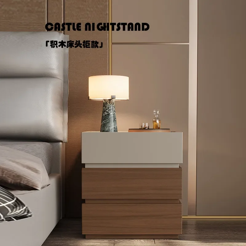 Nordic Style Luxury Bedside Table with Double Drawers Two Tone Splicing Design Modern Bedroom Storage Cabinet for Home Hotel