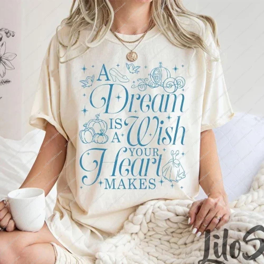 2025 新しい夢はあなたの心が望むシンデレラトップ Tシャツ魔法の王国プリンセスギフトガールズ Tシャツ Y2k 服綿