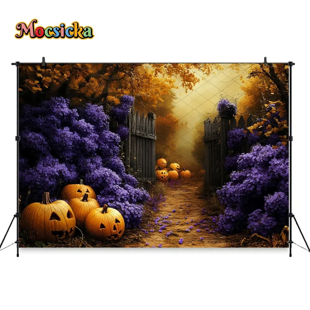 Mocsicka 할로윈 마녀 파티 배경 소녀 소년 사진 무서운 호박 조명 박쥐 배경 베이비 쇼 사진 스튜디오