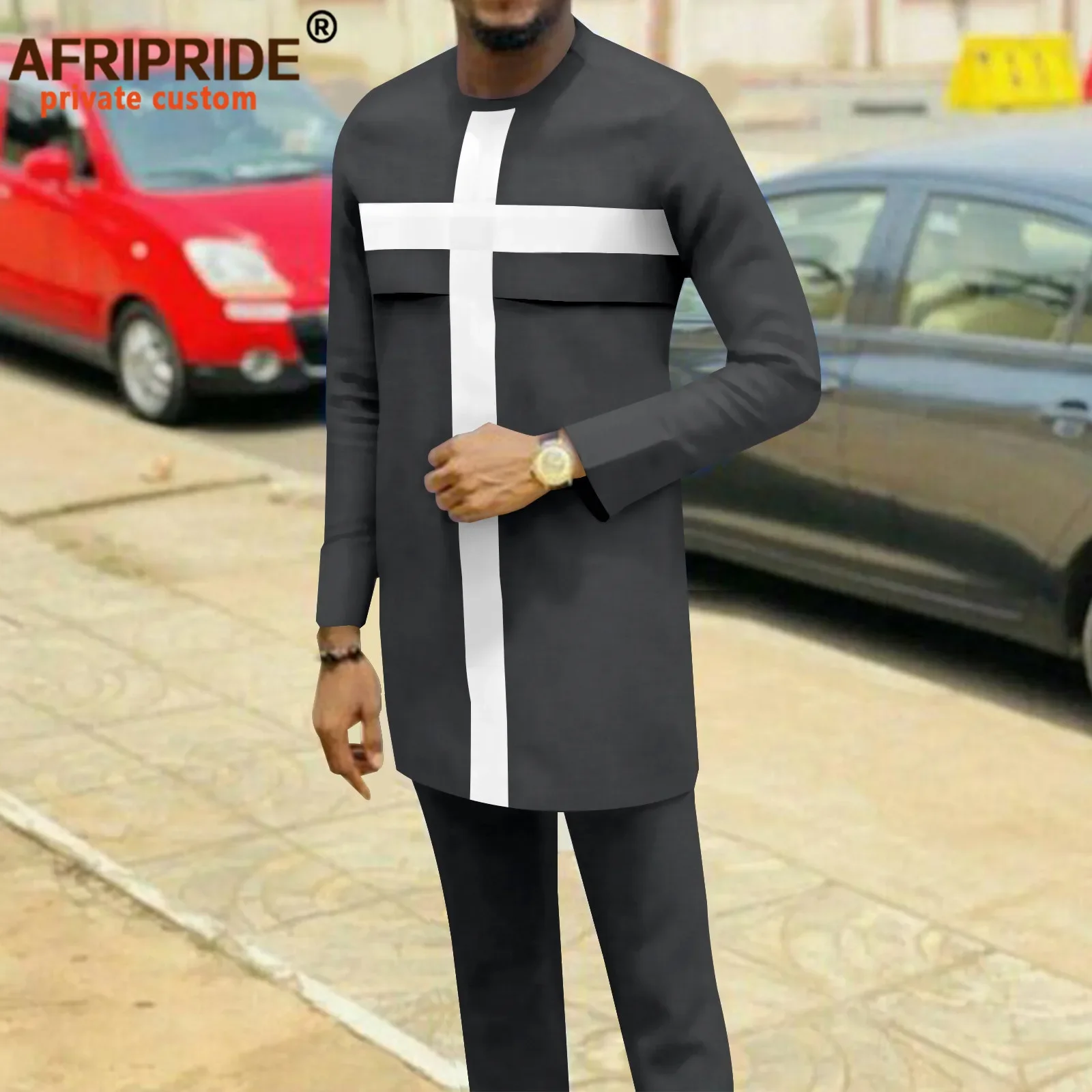 Tracksuit Men African Clothing Long Sleeve Shirts and Trousers 2 Piece Set Traditional Outfits Dashiki Attire Plus Size A2216097