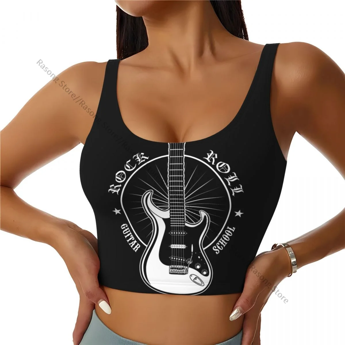 Sports Bra Women Running Yoga Clothes Vest Guitar Rock Music Lessons Gathering Fitness Vest