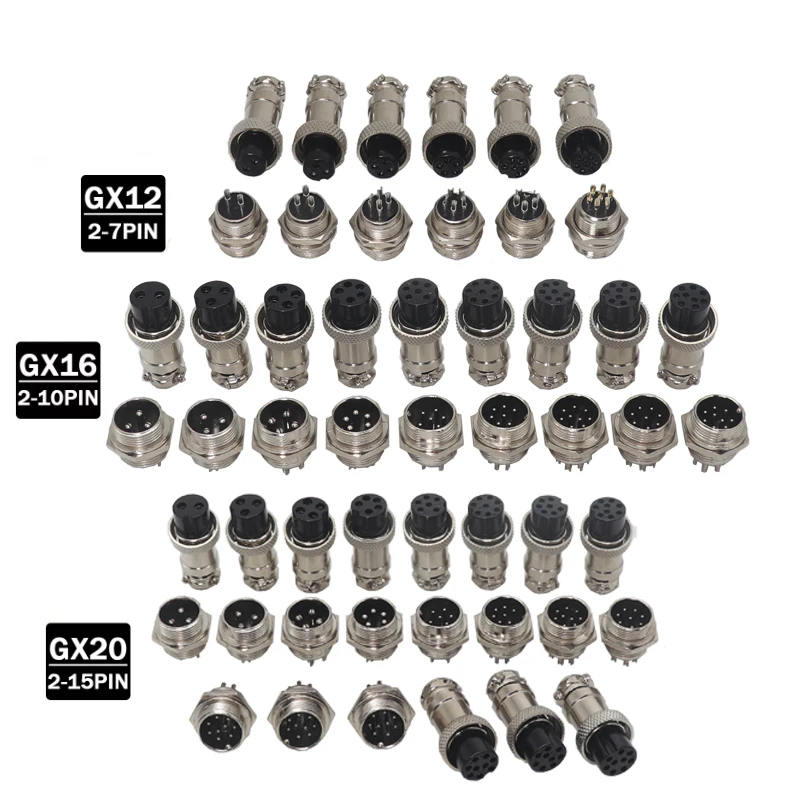【5-2Set】GX12/GX16 2Pin3 4 5 6 7 8 9 10Pin Docking Aviation Plug Panel Socket Adapter Waterproof Circular Male Female Connector