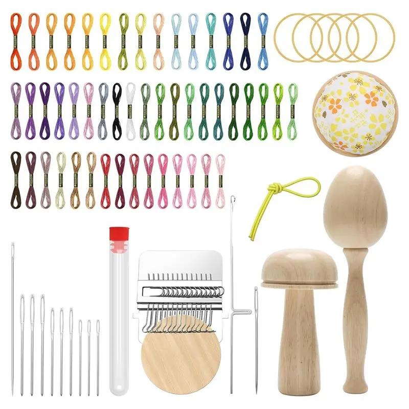 

ABYN-Darning Mushroom Darning Egg For Sock Repair Darner Egg Kit Includes 14 Hooks Small Weave Loom 9 Large Eye Needles
