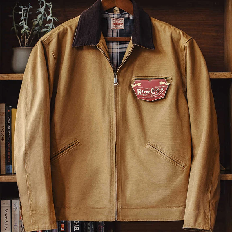 American Casual Collar Jacket Men's Spring and Autumn High-quality Cotton Solid Color Coat