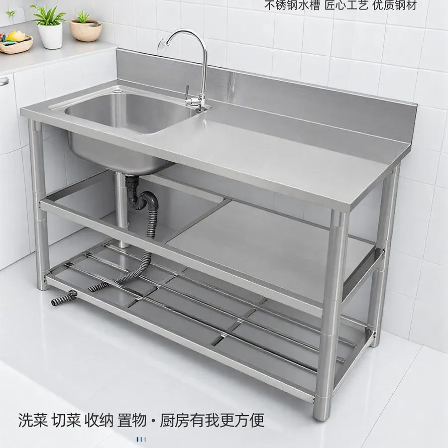 

Stainless steel sink countertop integrated cabinet vegetable basin household kitchen dishwashing sink basin