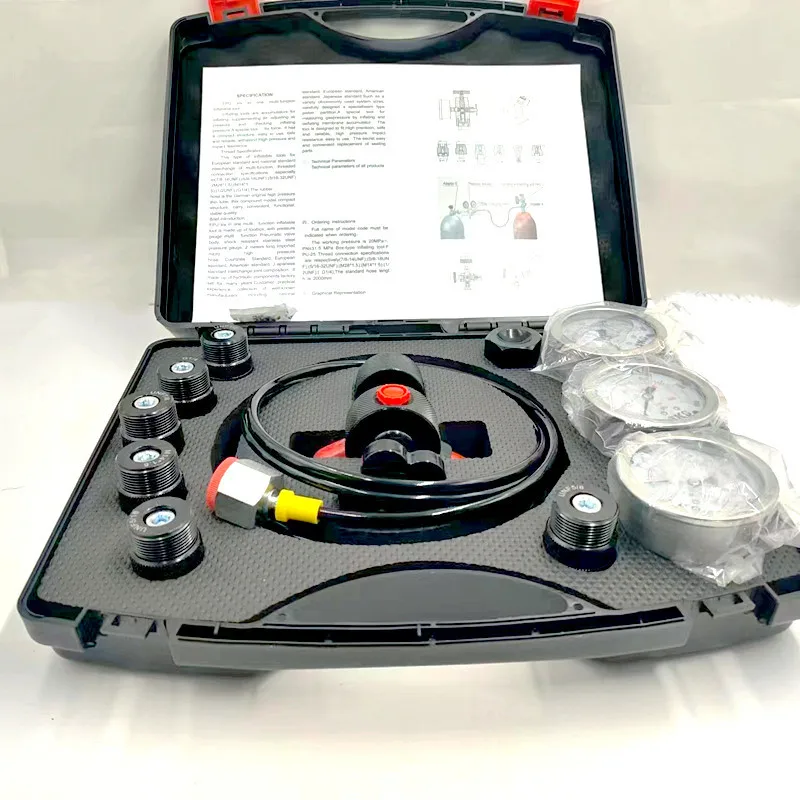 7 IN 1 Hydraulic Accumulator Nitrogen Gas Charging Kit Pressure Test Kit for Industrial Hydraulic System Maintenance