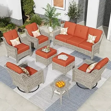 

Wicker Outdoor Furniture Patio Conversation Rattan Sofa Set for Garden,Poolside,Backyard,Deck