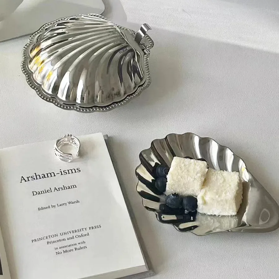 Stainless Steel Plate Shell Shaped Dish Metal Cheese Dessert Platter Jewelry Storage Tray Soap Holder Home Table Decoration Gift