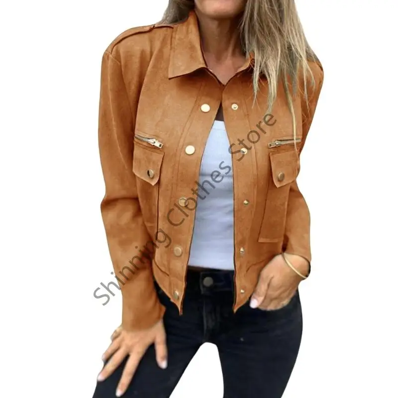 

M68A Женская укороченная замшевая кожаная куртка Модные мотоциклетные куртки-бомберы Осень-зима Пальто для женщин