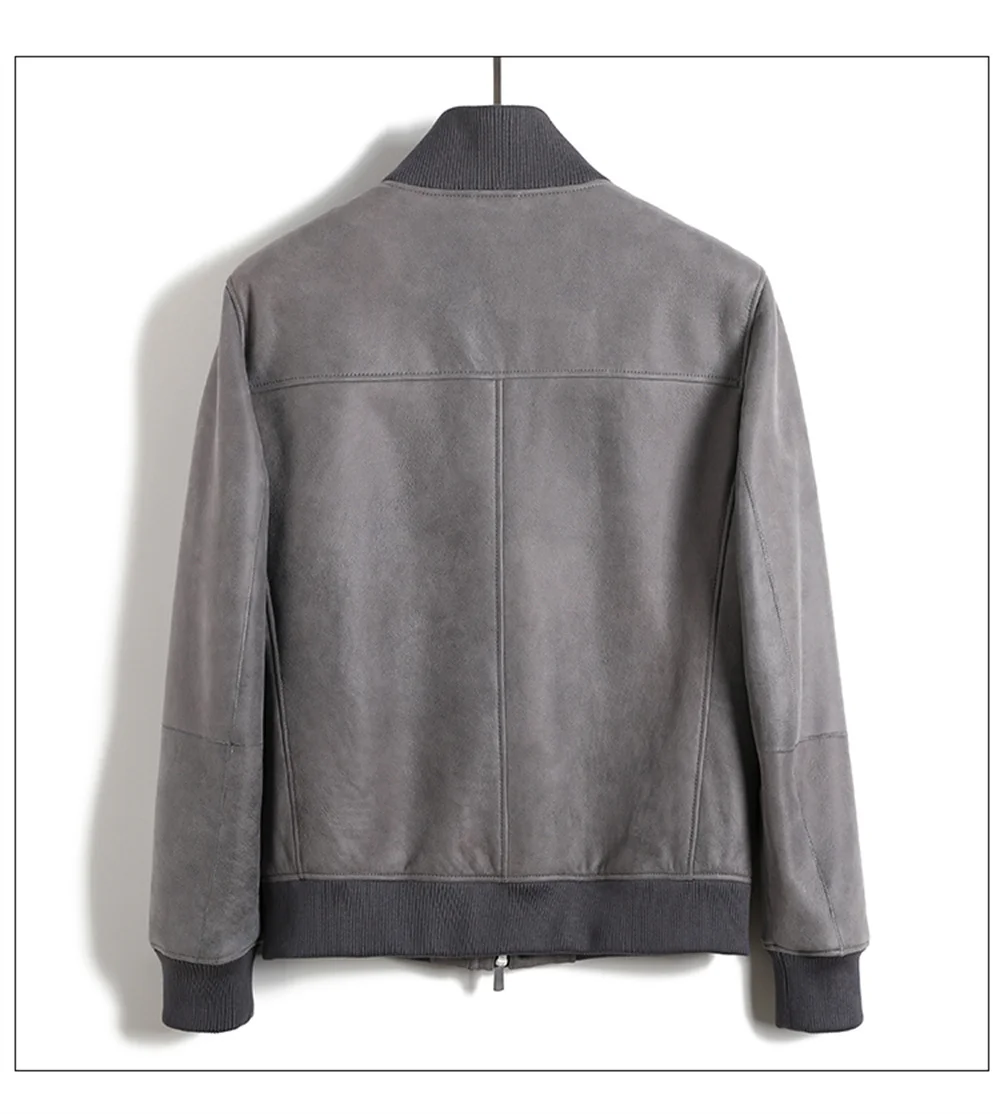 Ropa de piel de oveja de lujo para hombre, chaquetas informales de piel auténtica, color gris, 2024