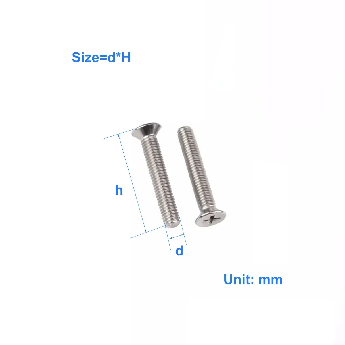

304 Stainless Steel Cross Flat Head Screw, Countersunk Head Bolt, Cross Machine Thread Machine Tooth Screw