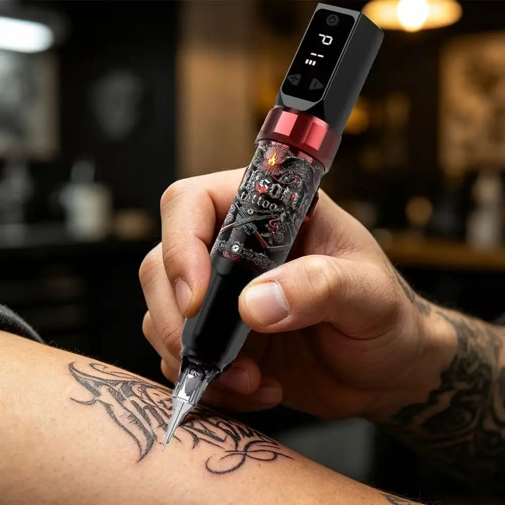 Tattoo Machine Full Kit 1100Mah Built-In Power Supply Matching Tattoo Needles 7 Shades Tattoo Color Ink Complete Tattoo Working Supplies Suitable for Newbies and Senior Tattoo Workers