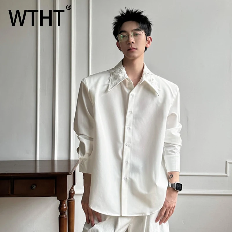 

Мужская модная рубашка WTHT с цветочным узором и вставками, однотонная, с отложным воротником, повседневная, лето 2026, 2A2845