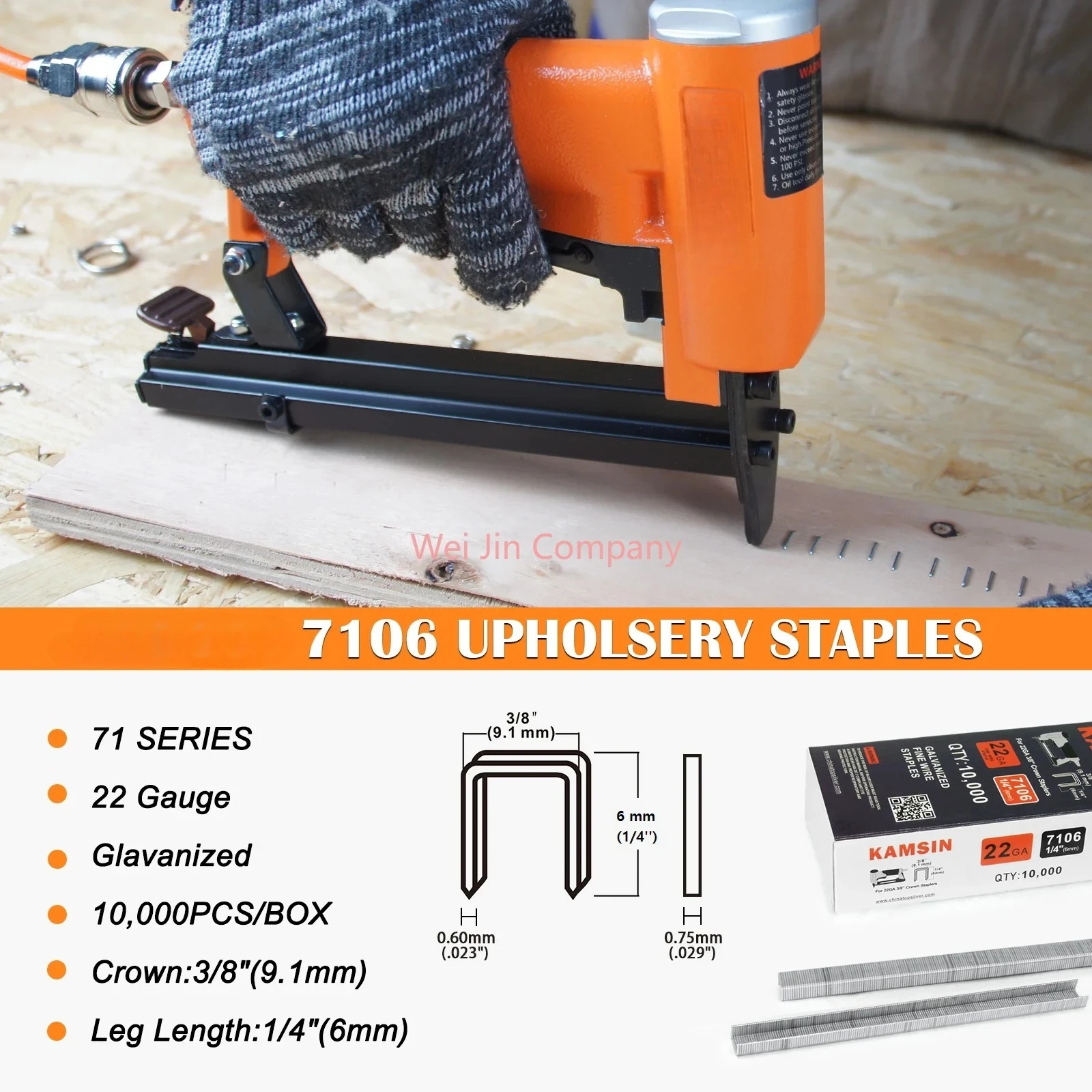 7106/7110 Upholstery Staples, 10000PCS/BOX, Galvanized, Type 71, 3/8 Crown, Works with 7116 Pneumatic Upholstery Stapler