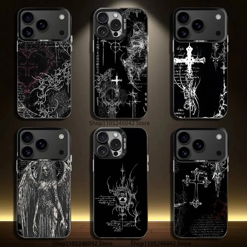 Gótico cyber sigil cruz olhos crânio preto fosco à prova de choque capa de telefone para iphone 17,16,15,14,13,12,11, pro,xs, max, plus, mini
