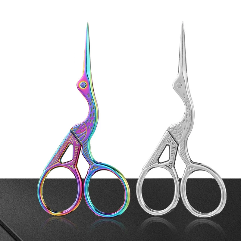 Creative Stainless Steel Crane Scissors Nose Hair Round Tip Eyebrow Trimming Scissors Pointed Crane Scissors Eyelash Trimming Be