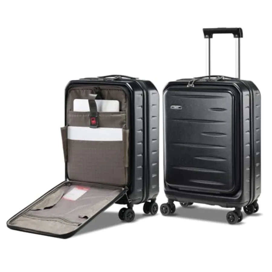 

20 Inch Lightweight ABS+PC Hard Shell Luggage with Front Pocket Spinner Wheels TSA Lock for Air Travel Black