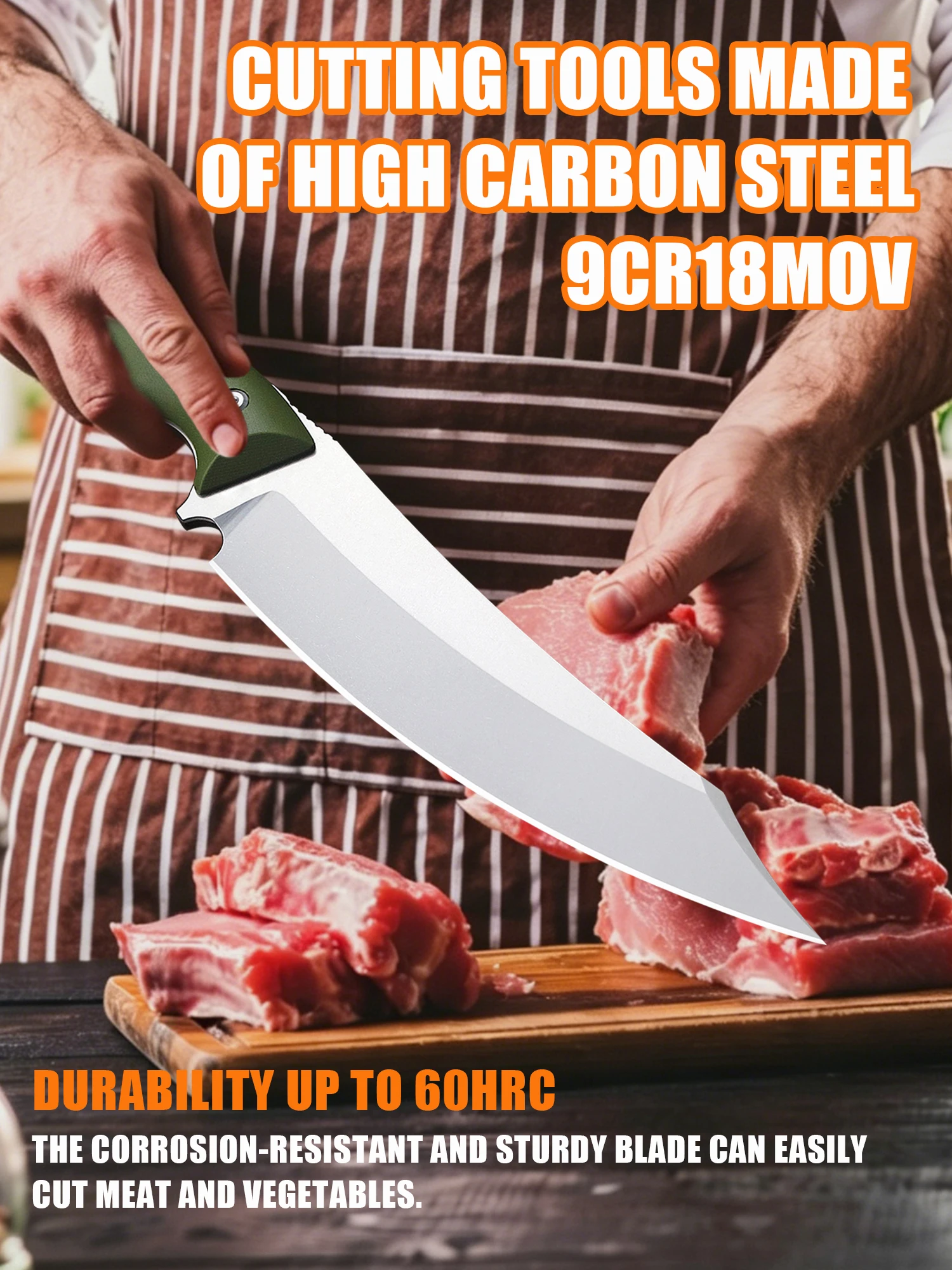 BA-KOR USA (green handle) All-Tex 9CR18mov chef's knife, multi-purpose slicing knife, kitchen household knife