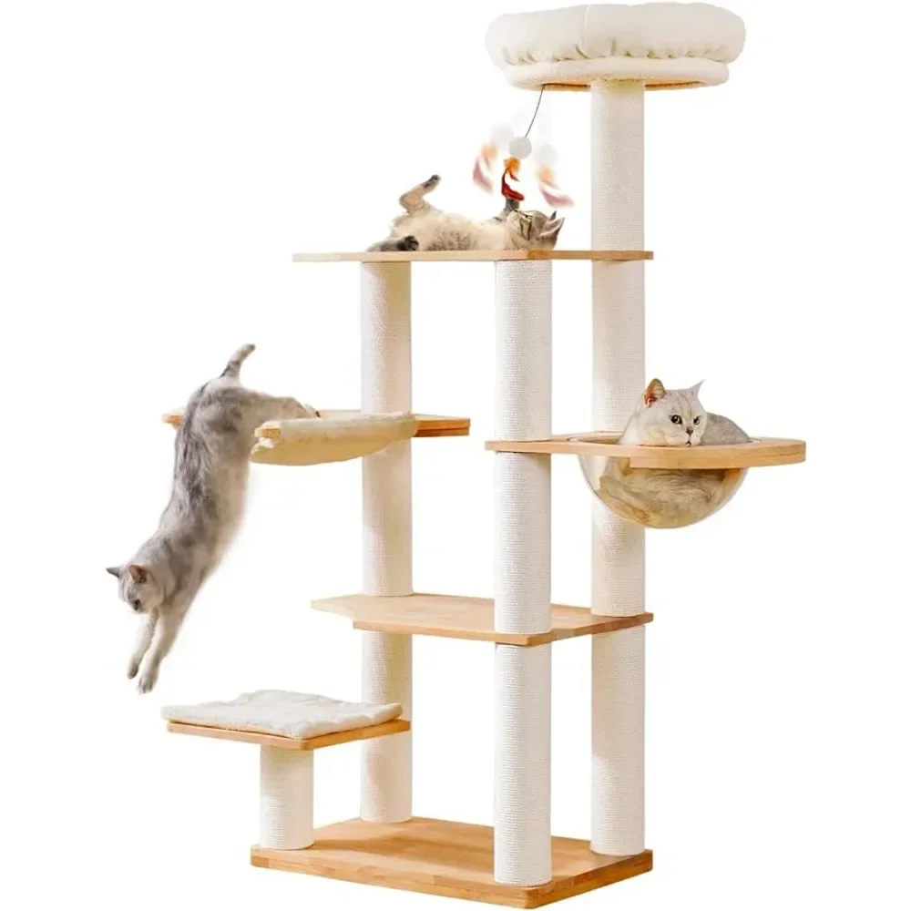 

Cat Tree Wood Cat Tree for Indoor Cats With Cat Scratching Posts&Hammocks Tower Supplies Pet Products Home Garden