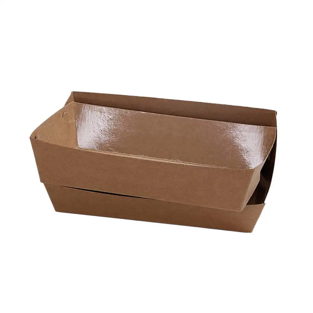 5Pcs Disposable Food Serving Tray Kraft Paper Coating Boat Shape Snack Open Box 20x6x3cm Oil Proof Waterproof Carnival Fair