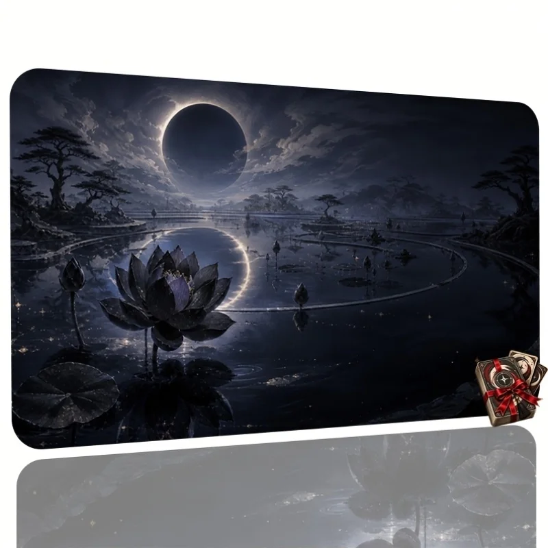 Moonlight Lotus Lake Collectible Card Game Mat, Anti-slip Mouse Pad, Clear Printed Table Mat, Suitable for Card Game Parties