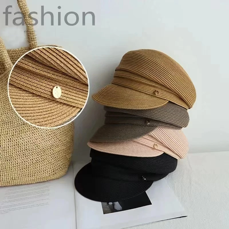 

New Japanese Hats For Women Solid Plain Octagonal Newsboy Cap Ladies Summer Casual Straw Hat Beret Painter Cap Military Bonnets