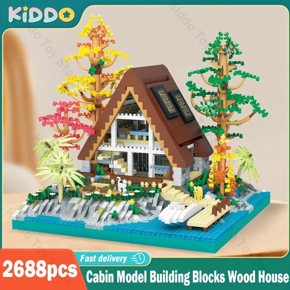 Cabin Model Building Blocks บ้านไม้ Lake Island อิฐ Street View Modular สถาปัตยกรรมประกอบของเล่นสําหรับเด็กของขวัญวันเกิด