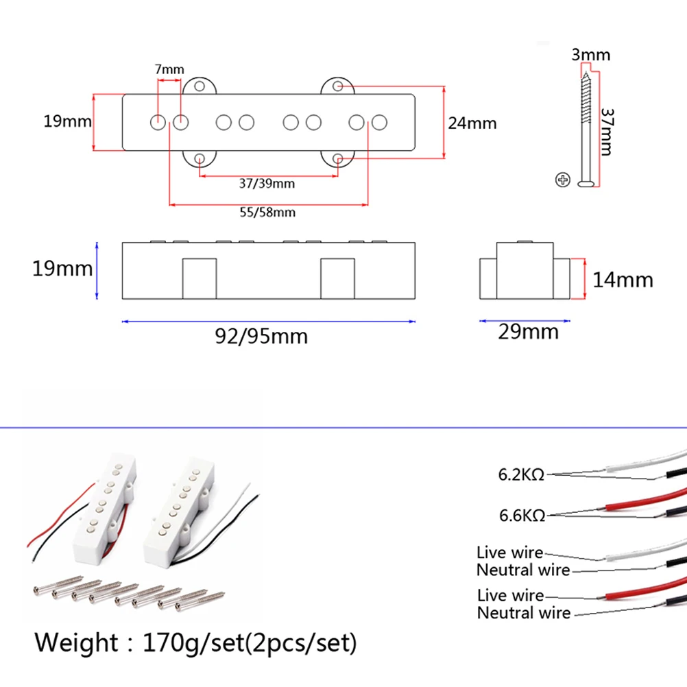

Bass Pickup Set For 4 String Electric Bass Guitar Replacement Bridge Neck Open Style Jb Pickup V Medium Output Wax