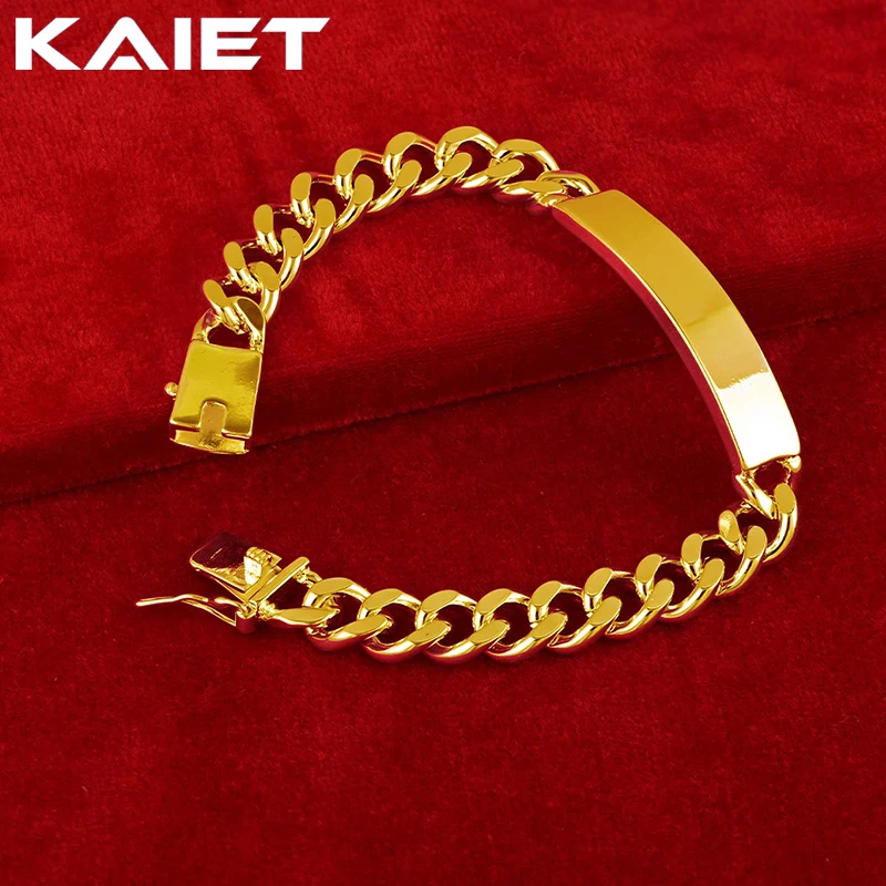 

KAIET 925 Sterling Silver 10mm Side Chain Smooth Brand Bracelet Plated With 18K Gold Wedding Party For Women Charm Fine Jewelry