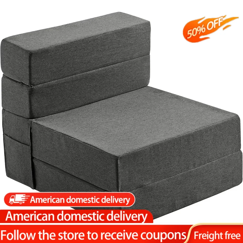 Single Size Folding Lazy Sofa Bed-Convertible Floor sofa with Two Large Pocket Lounge Chaise-Memory Foam Floor mattress Foldable