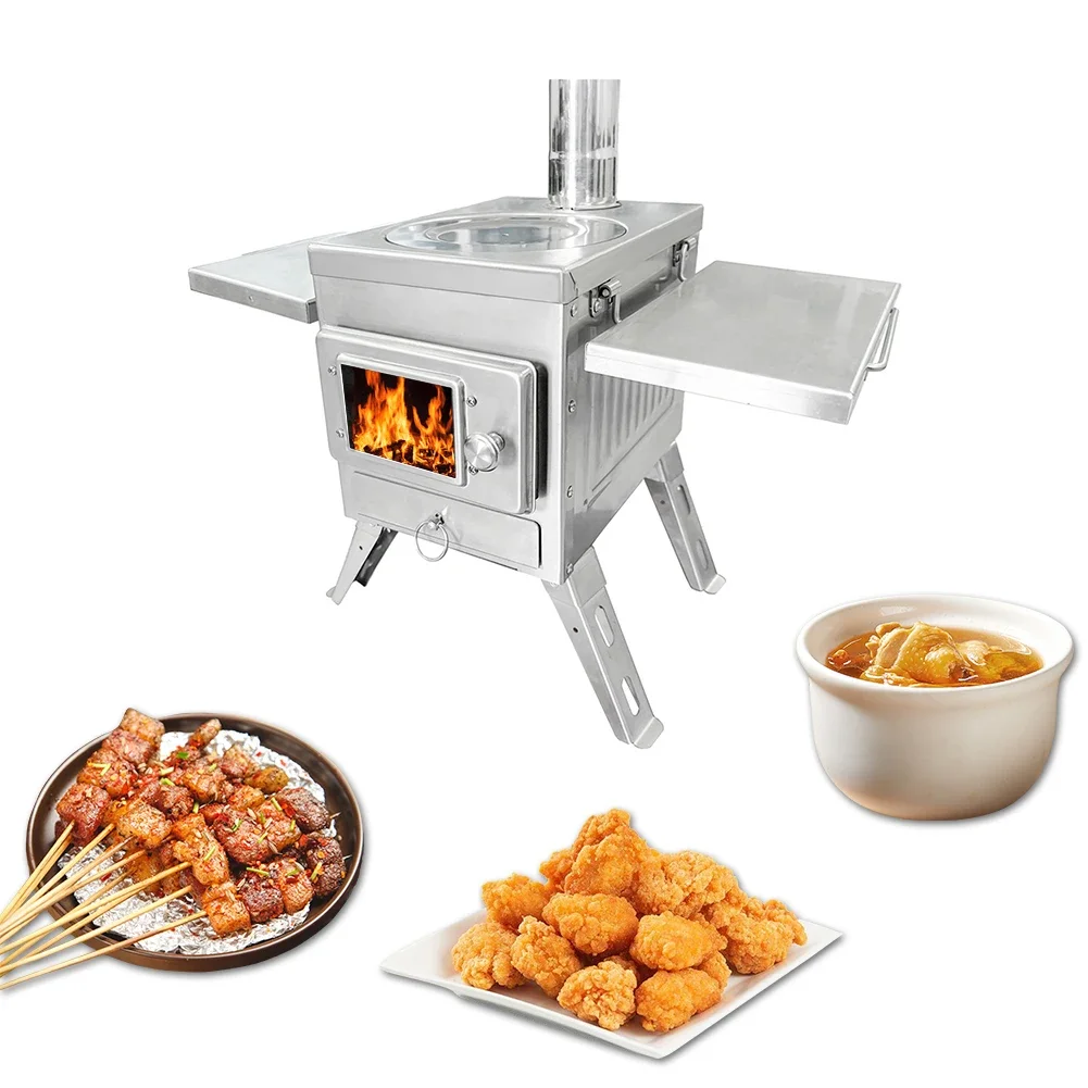 New Arrival Outdoor Camping Stove with Glass Window for Hiking Wood Burning  Stainless Steel Tent Stove