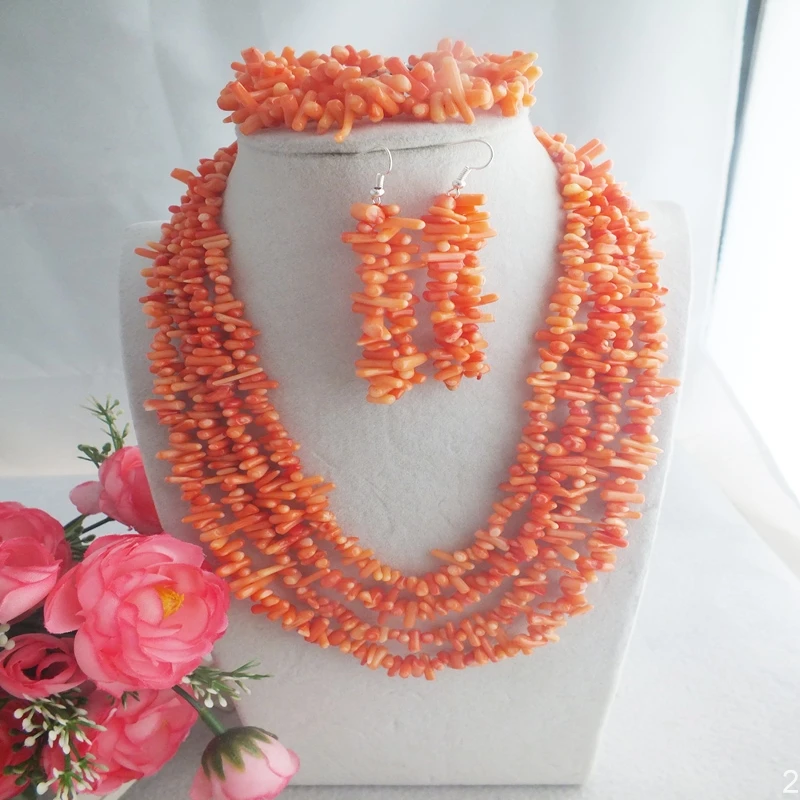 Delicate and sweet African Orange Beads Jewelry Set For Nigerian Wedding