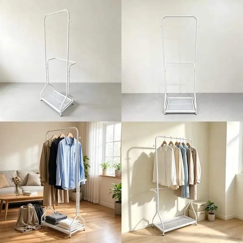 Modern White Metal Clothing Rack with Storage Grid Independent Garment Hanger Stand for Indoor Use Factory Wholesale
