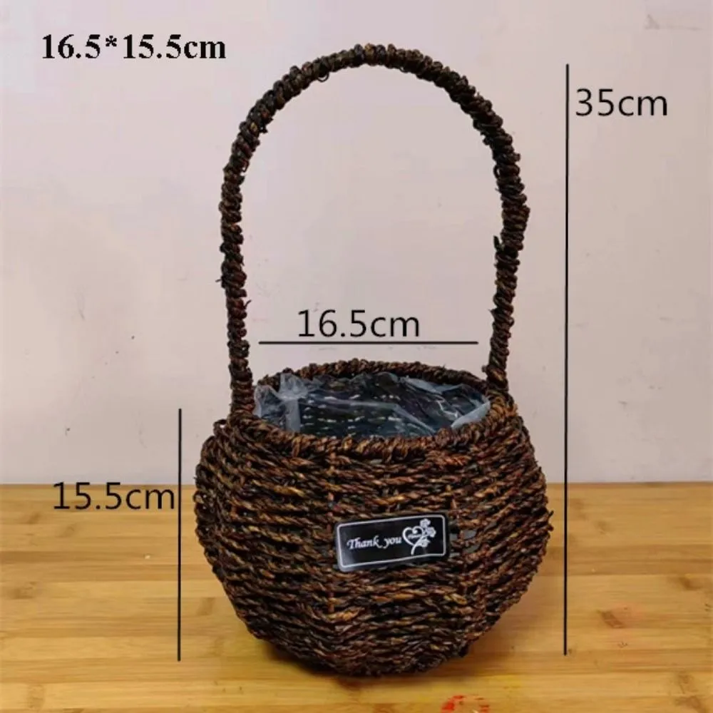 with Handle Imitation Rattan Handhold Handwoven Household Braid Storage Baskets 10 Styles Vegetable Fruit Flowers Holder