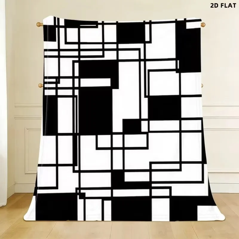 Black White Geometric Square Art Print Throw Blanket All Season Home Accent Living Room Bedding Office Nap Home Enthusiasts