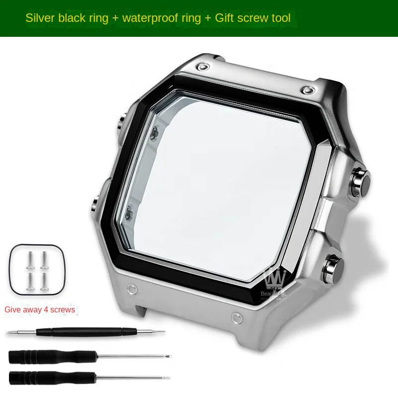 AE-1200 Gehäuse mit Spiegelglas für Casio AE1200/AE1300, modifiziertes Metall-Edelstahlgehäuse mit wasserdichter Ringschraube und Werkzeug 6