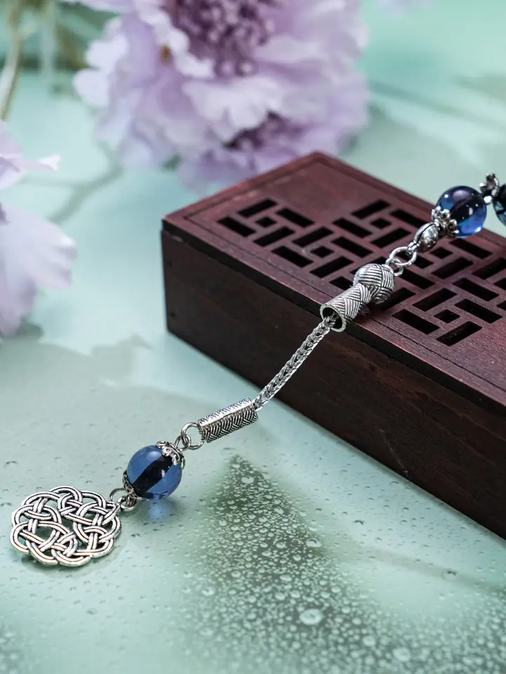 1 blue-brown-green three-color charm bracelet, 45 acrylic charms, patterned pendant, daily prayer counting gift - 6