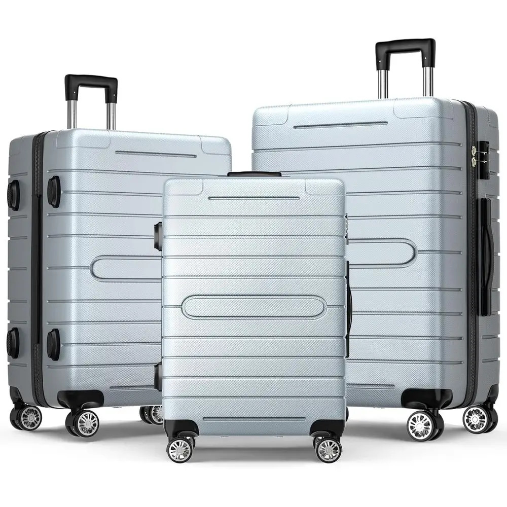 

Lightweight Spinner Luggage Set, 20-28 ABS with TSA Lock, Perfect for Travel (Silver)